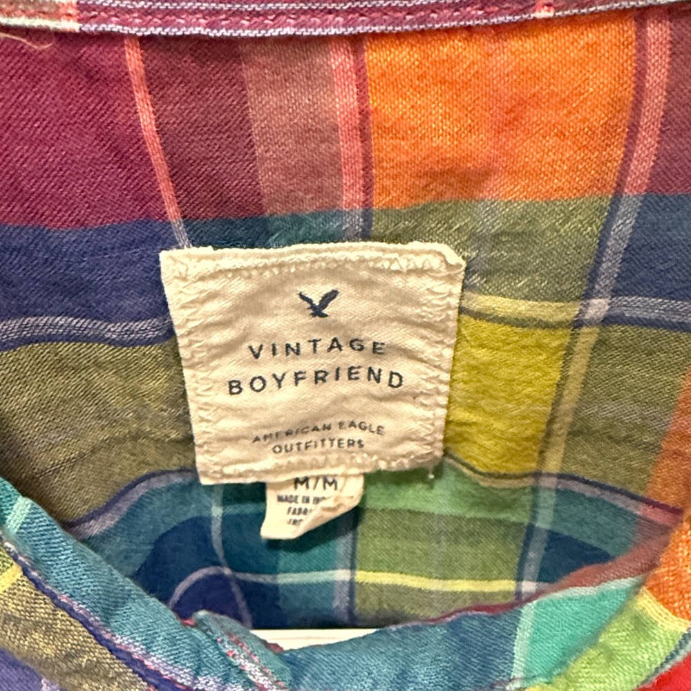 American Eagle Outfitters Multicolor Plaid Button-Down Shirt vintage boyfriend - Picture 2 of 3